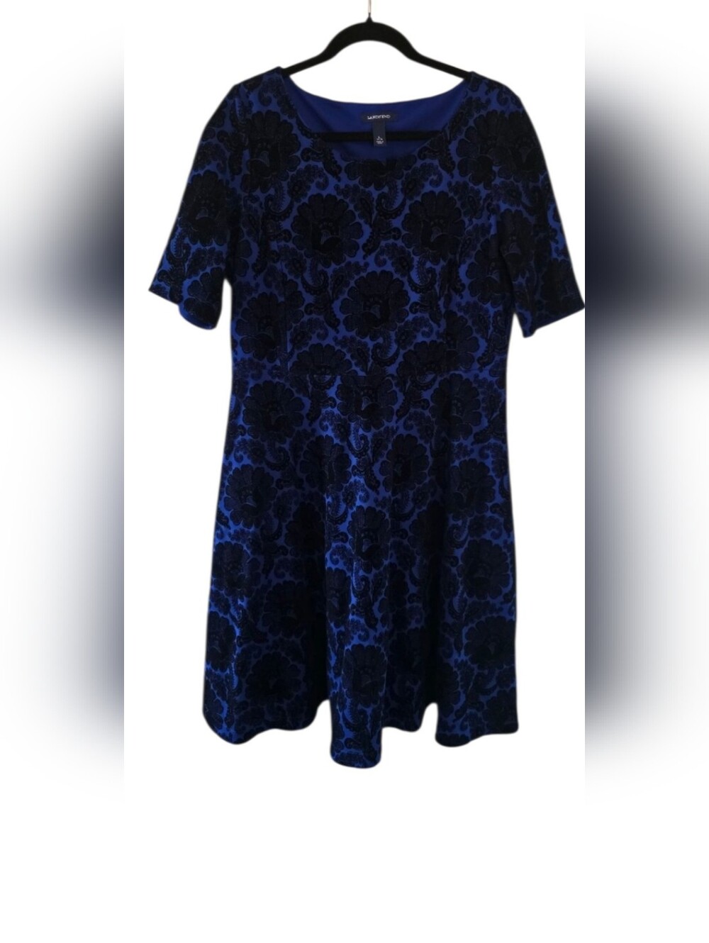 Lands' End Blue Dress with Black Floral Burnout